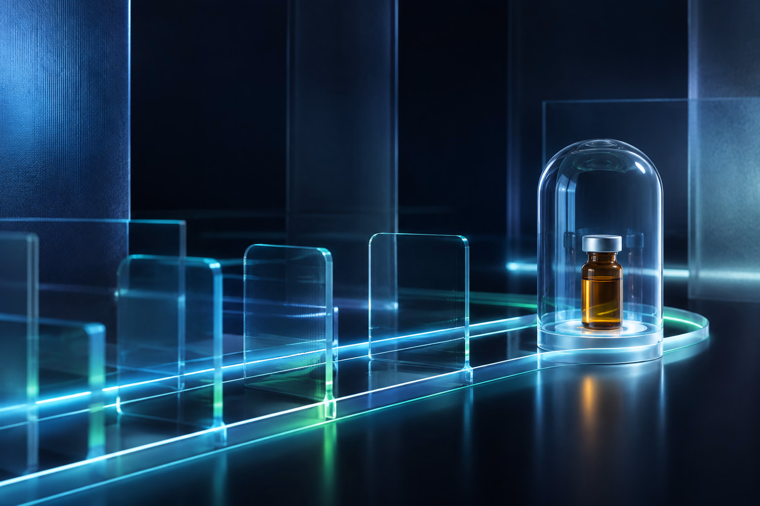 Conceptual protected unbranded vial representing patient-specific medicine access